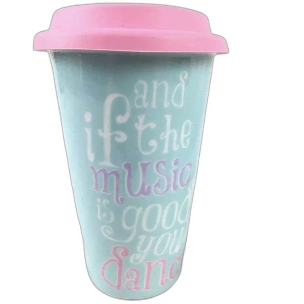 Dancer Ceramic Tumbler If The Music Is Good You Dance Seafoam Pink Lid Gift‎